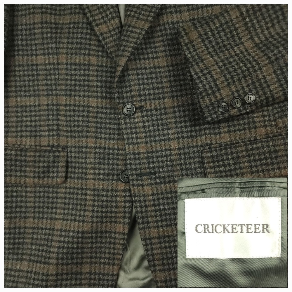 Vtg 80s Ivy Style Tweed Wool Sport Coat Mens 40S Wide Lapel Houndstooth Gray